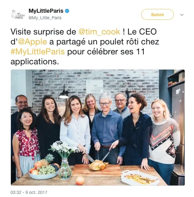 Pour midi, Tim Cook découpe le poulet chez My Little Paris