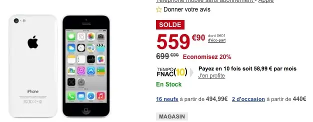 L'iPhone 5c 16 Go soldé à 559,90 € !