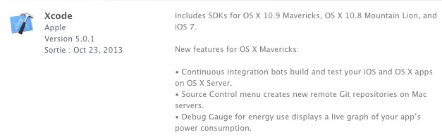 Xcode passe en version 5.0.1 pour Mavericks et iOS 7