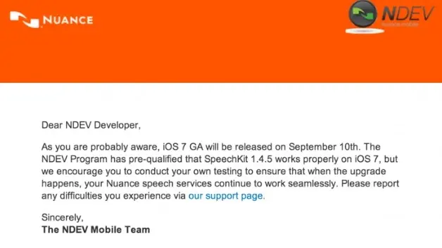 Nuance annonce iOS 7 pour le 10 septembre