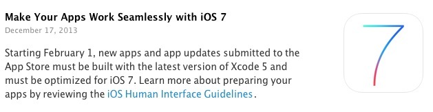 Les Apps soumises à Apple devront être optimisée iOS 7 au 1er février