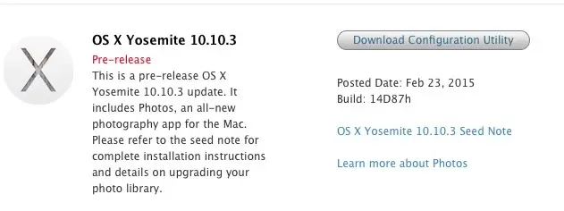 Seconde beta d'OS X 10.10.3 (avec une nouvelle beta de Photos)