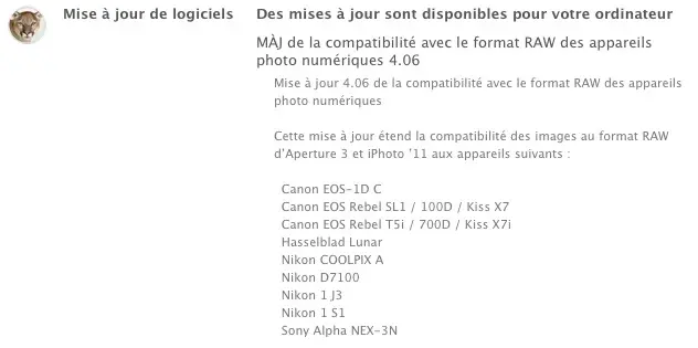 Camera RAW 4.0.6 : de nouveaux RAW supportés par Aperture et iPhoto