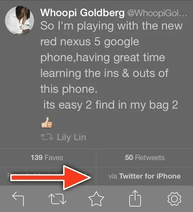 Whoopi Goldberg tweete son amour du Nexus 5 depuis son iPhone