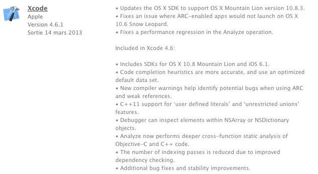 Xcode 4.6.1 disponible