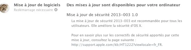 Une Security Update 2013-003 pour OS X Lion et Mountain Lion