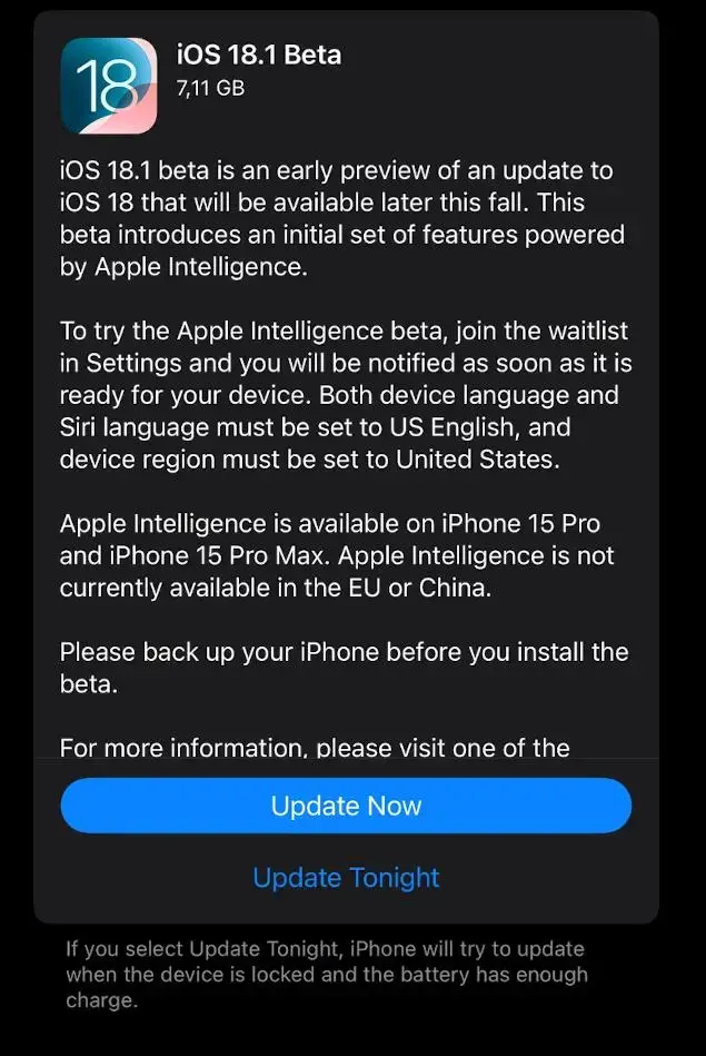 iOS 18.1 beta 1