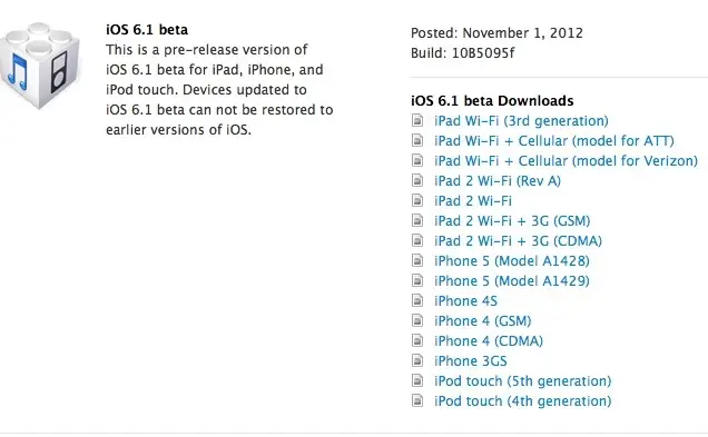 iOS 6.1 beta pour les développeurs