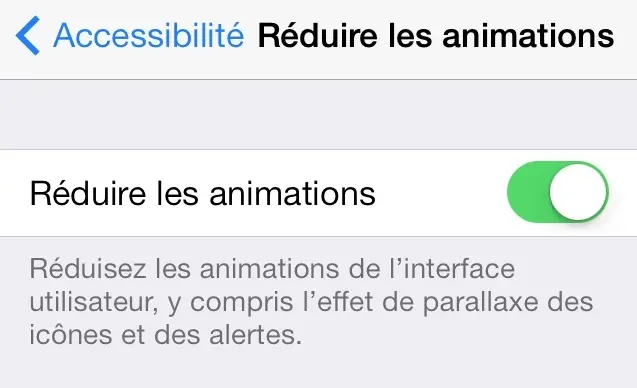 iOS 7.0.3 : la réduction des animations plus efficace