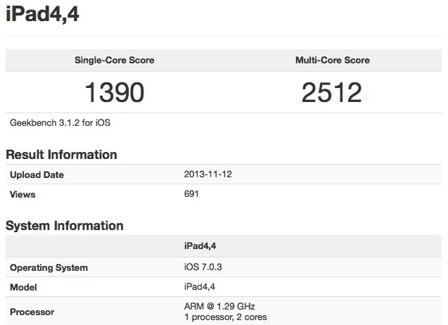 iPad mini retina : un CPU à 1.3Ghz, bien plus rapide que l'iPad mini