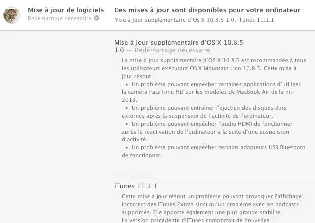 Apple sort OS X 10.8.5 supplemental update & iTunes 11.1.1