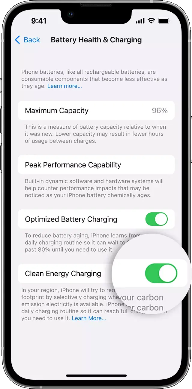 La charge "écolo" (et très floue) d'Apple, limitée aux USA (iOS 16.1)