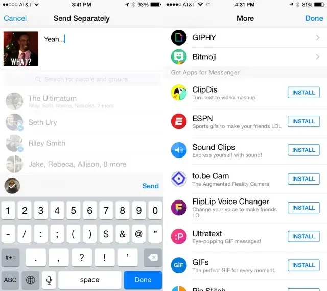 Facebook Messenger communique avec les apps