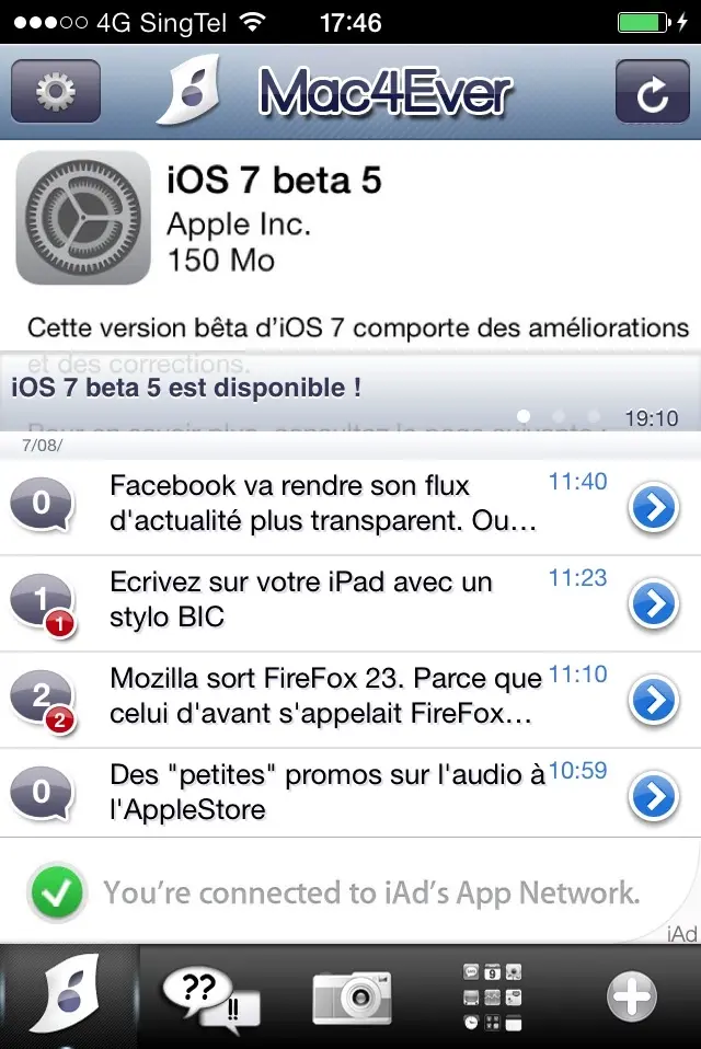 Insolite : la beta 5 d'iOS 7 offre la 4G aux iPhone 4