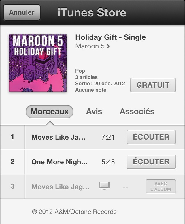 Les 12 jours cadeaux 1 : Maroon 5 au menu de ce premier jour