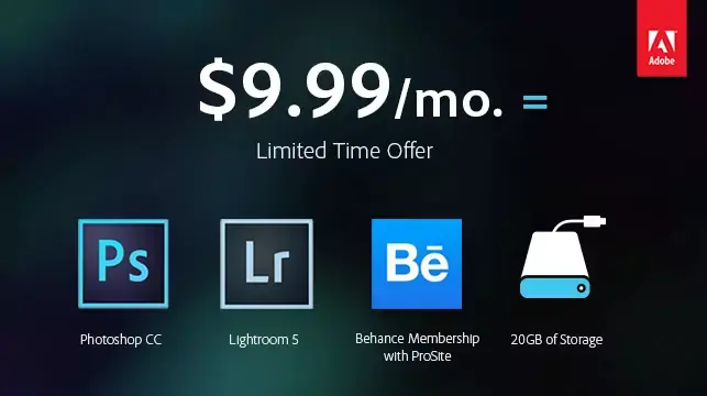 Photoshop et Lightroom pour 9,99€/mois jusqu’au 31 décembre