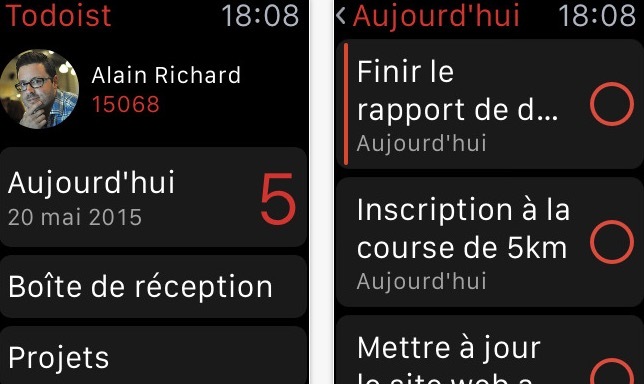 Todoist (gestionnaire de tâches) est désormais disponible sur l'Apple Watch