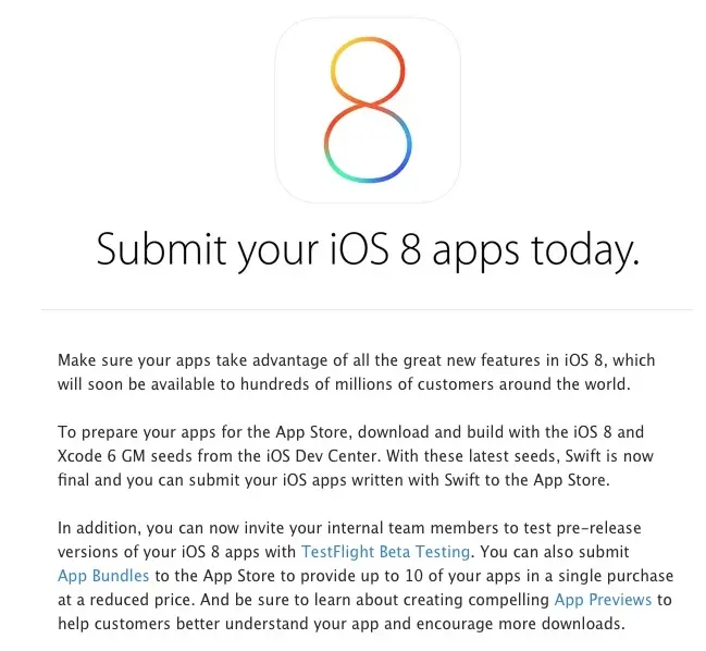 Apple accepte les applications compilées pour iOS 8 et écrites en Swift