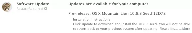 OS X 10.8.3 Build 12D78 pour les développeurs