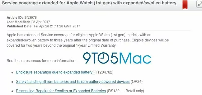 Apple Watch Series 0 : une garantie de 3 ans pour les batteries qui gonflent