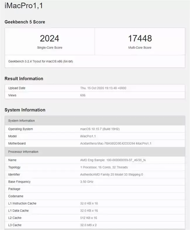 Un processeur Ryzen 5950X dans un improbable iMac Pro ?