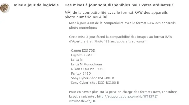 Une mise à jour 4.08 du module RAW chez Apple