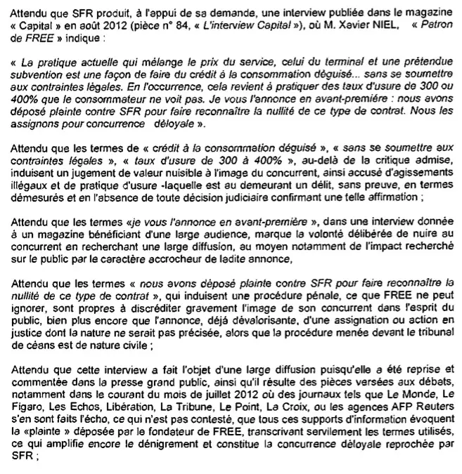 Free devra verser 400 000 € à SFR, dont 300 000 € pour dénigrement