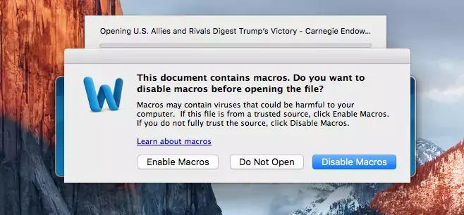 Méfiez-vous des fichiers Word/Excel (avec des Macros et Trump), même sur Mac