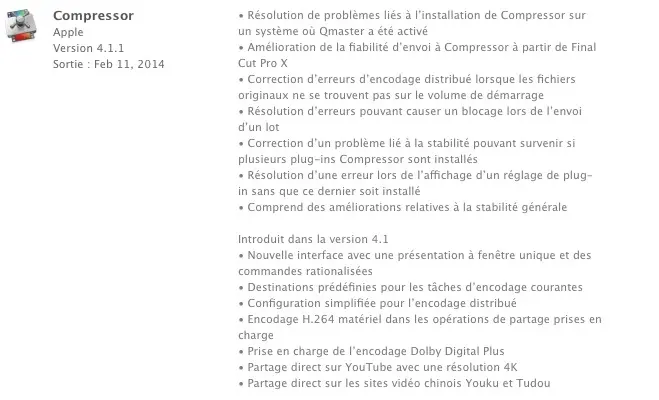 Mise à jour corrective pour Compressor 4.1