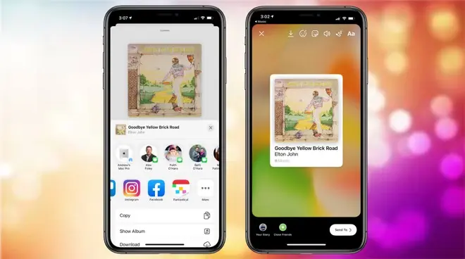 iOS 13.4.5 : Apple Music gagne une option de partage sur Instagram et Facebook