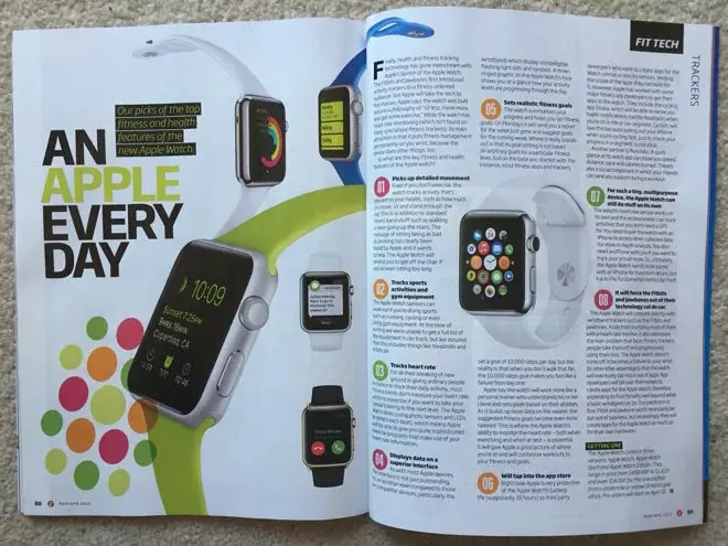 L'Apple Watch en double page dans un magazine de fitness australien