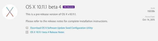 Nouvelle bêta d'OS X 10.11.1 pour les développeurs et les testeurs volontaires