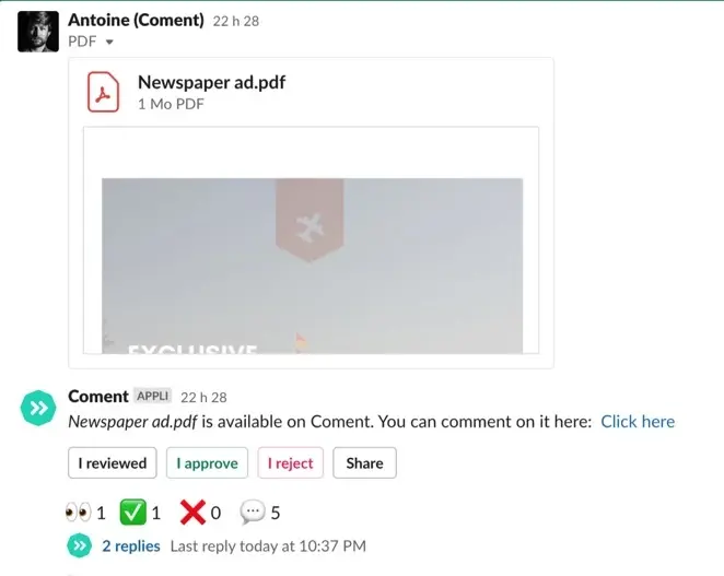 Coment : une app pour valider des documents dans Slack