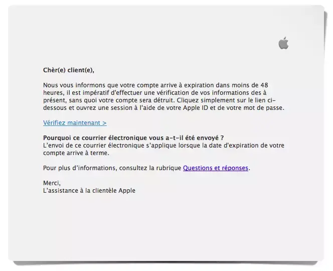 Attention ! Un autre exemple de phishing iTunes