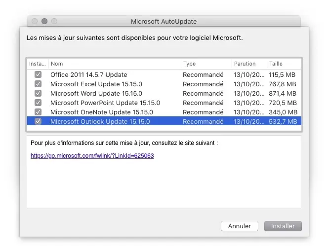 Mise à jour d'Office 2011 et 2016 pour OS X