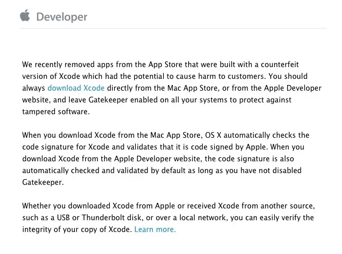 Apple prévient ses développeurs : vérifiez bien votre version d'Xcode !