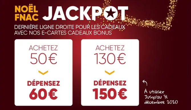 Promos : cartes cadeau Fnac 60€ et 150€ à 50 et 130€