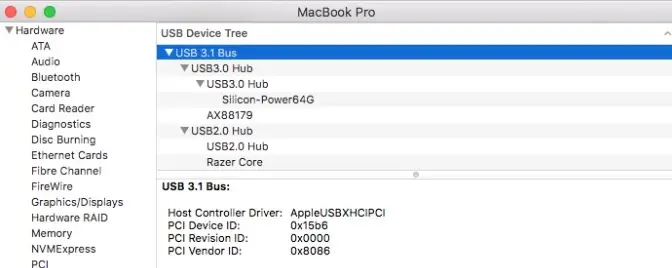 Débridage du Thunderbolt 3 et GPU externe via Razer Core sous Sierra : ça marche !