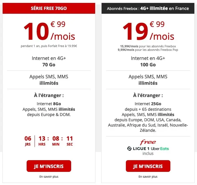 Promo : Free propose un forfait à 10,99€ (70Go) jusqu'au 8 décembre