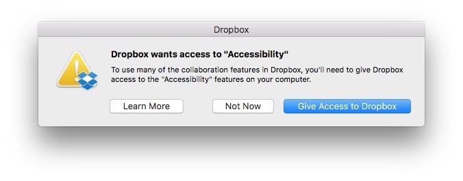 Sierra demande la permission systématique d'accéder aux données utilisateurs (Dropbox)