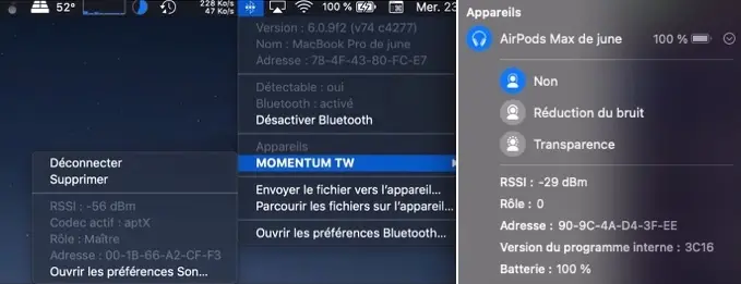 Big Sur n'affiche plus le codec dans le menu Bluetooth