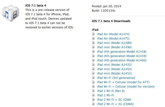 iOS 7.1 bêta 4 disponible pour les développeurs