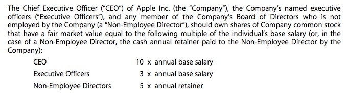 Les responsables d'Apple devront conserver 3 à 10 fois leur salaire en actions