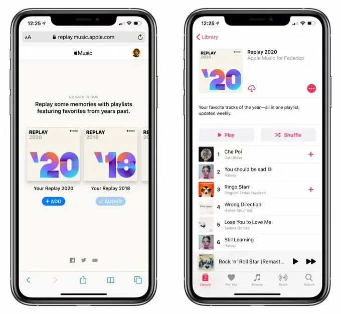 Apple Music propose la liste de lecture Replay 2020