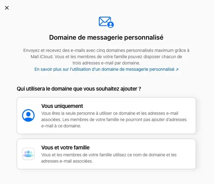 iCloud+ : les noms de domaine de messagerie personnalisés sont disponibles en bêta