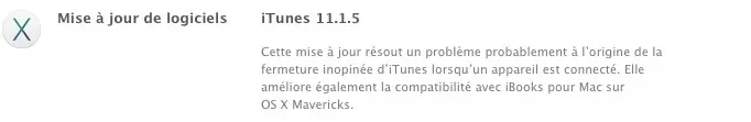 iTunes 11.1.5 est de sortie