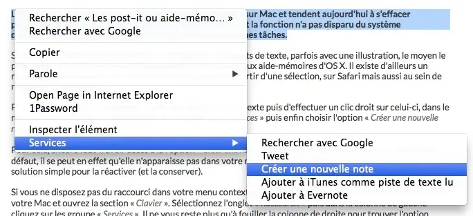 Astuce : créer un post-it à partir d'une sélection sur OS X