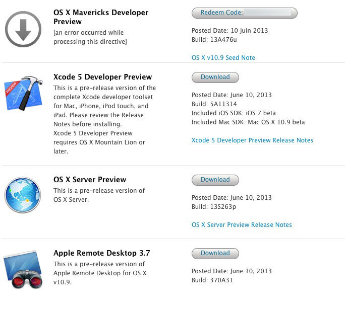 Les beta de Mac OS 10.9, iOS 7 et XCode 5 enfin disponibles !