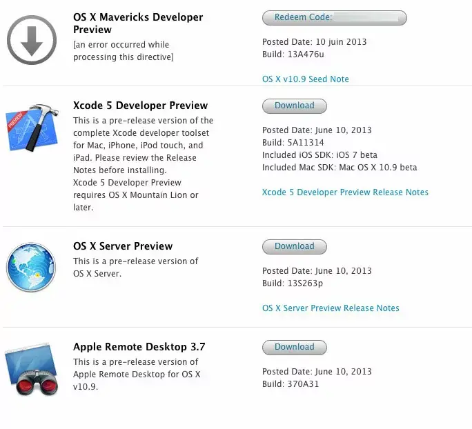 Les beta de Mac OS 10.9, iOS 7 et XCode 5 enfin disponibles !