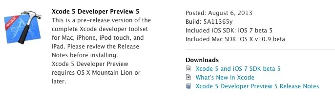 Xcode 5 Developer Preview 5 disponible